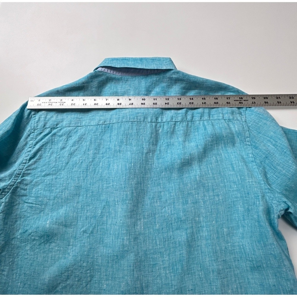 Tobias Linen Button Down Shirt Mens Medium Turquoise Long Sleeve Casual Vacation - Picture 14 of 16